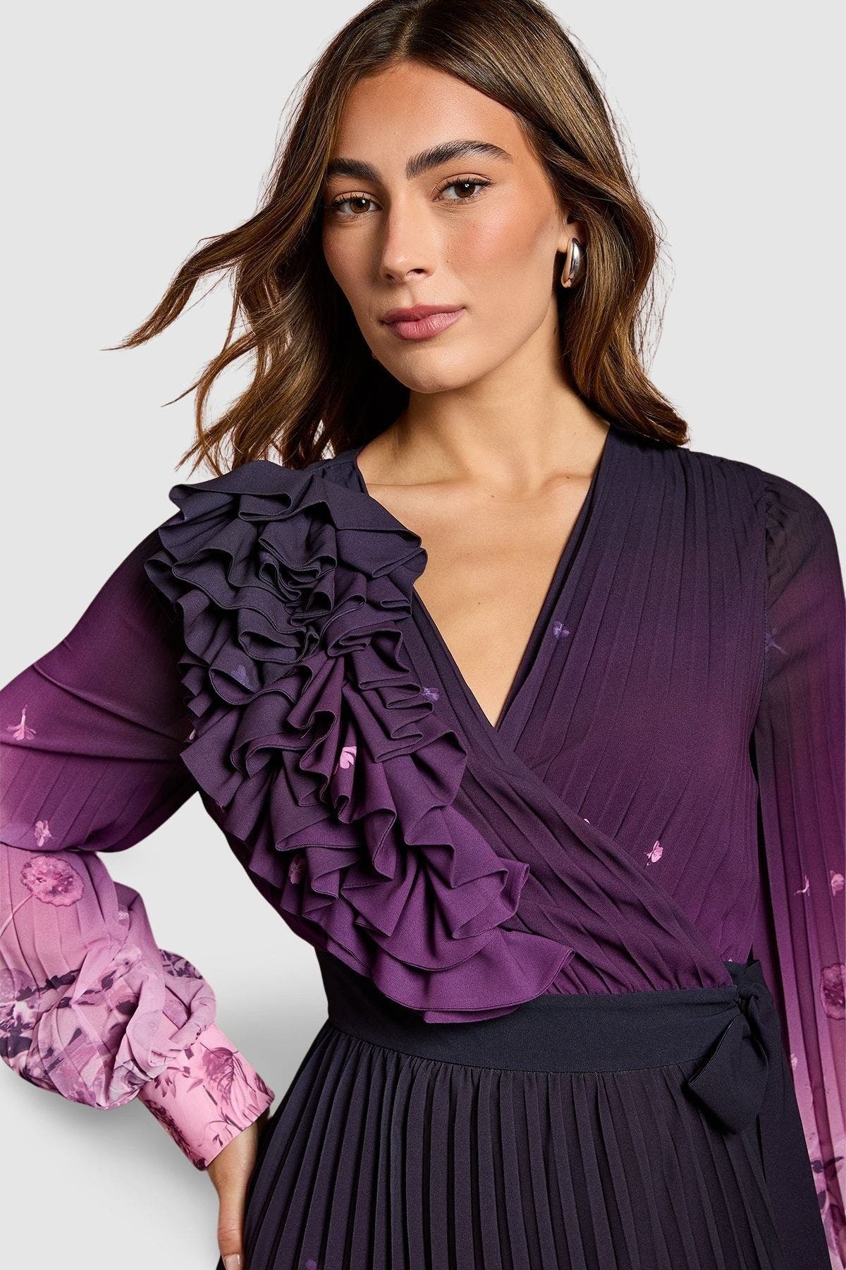 Floral Corsage Wrap Georgette Dress - image 2