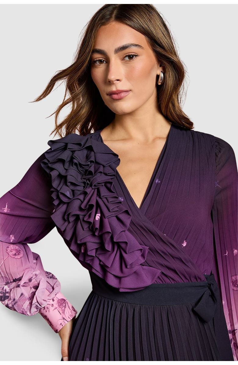 Coast Floral Corsage Wrap Georgette Dress, Alternate, color, Mauve