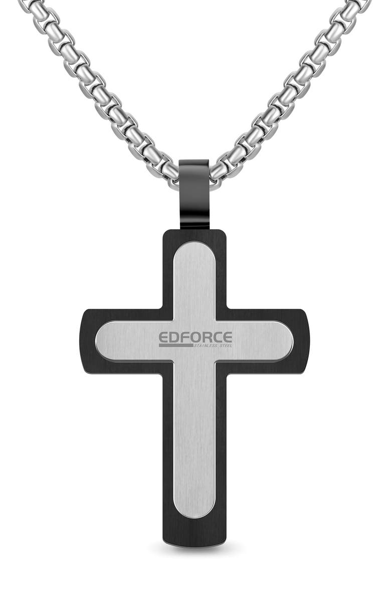 EDFORCE Men's Two Layer Cross Necklace, Alternate, color, Black
