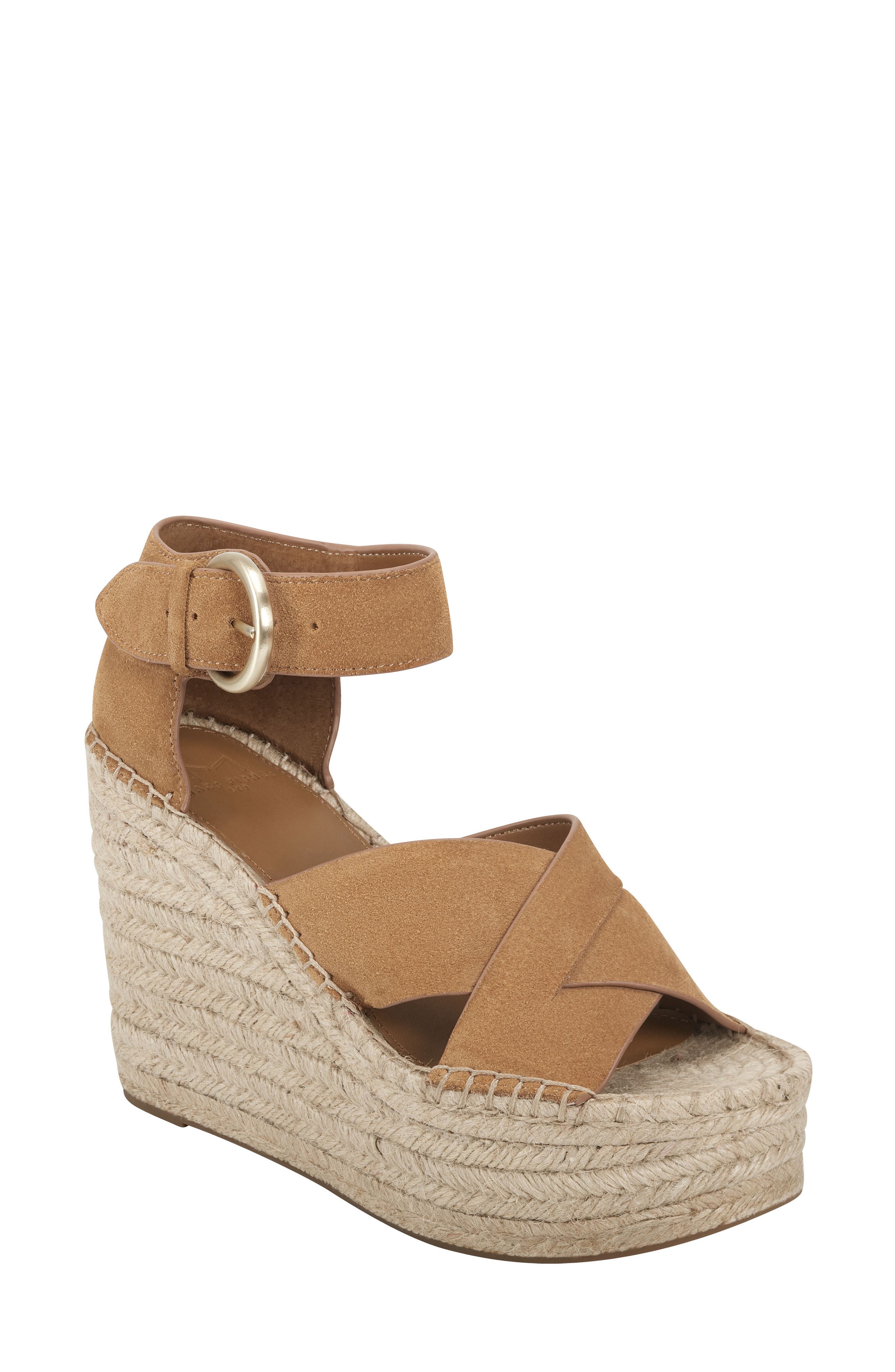 Amari Ankle Strap Espadrille Wedge, Main, color, COGNAC SUEDE