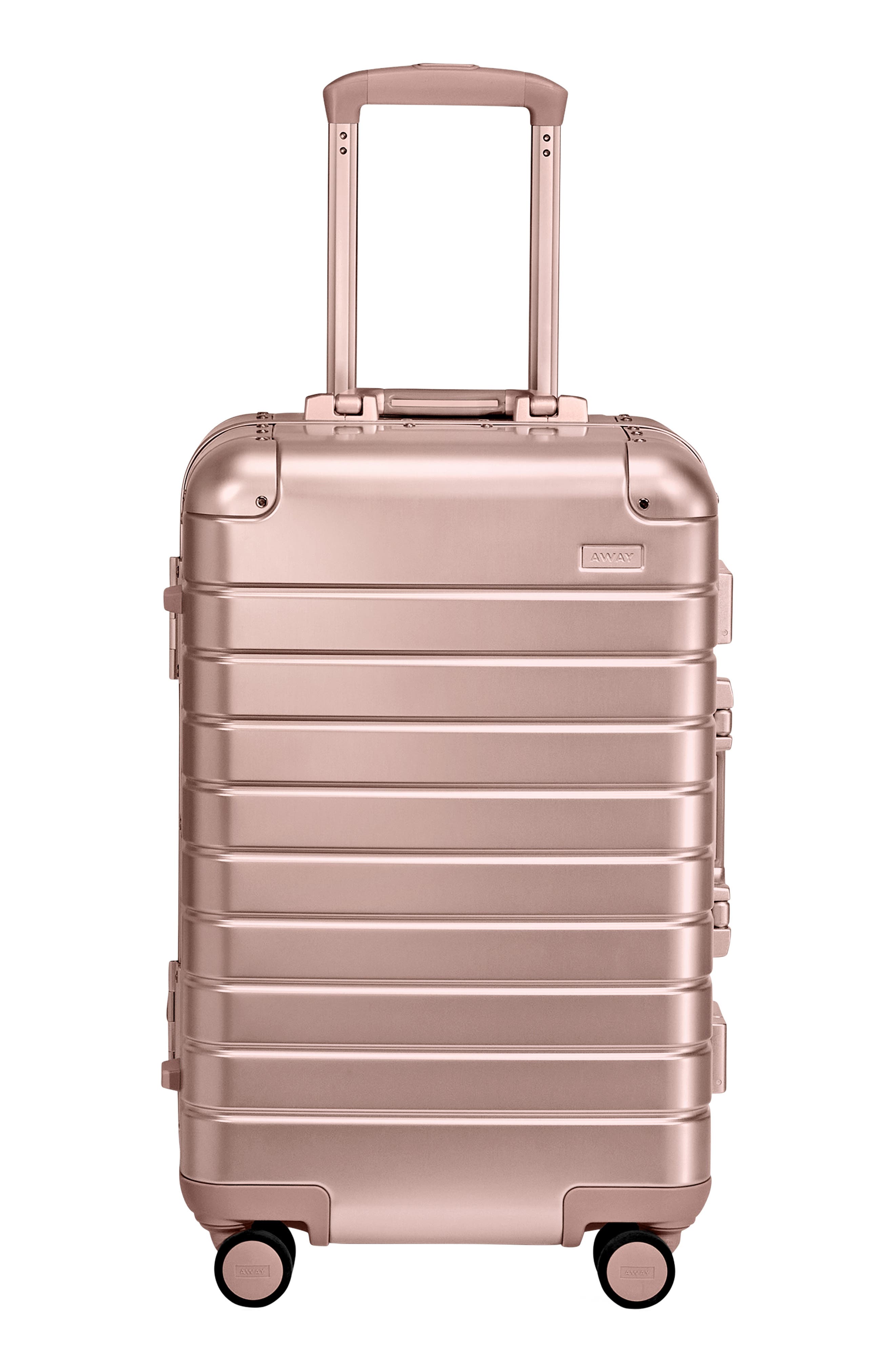 Away The Bigger Carry-On Suitcase: Aluminum Edition in Rose Gold 