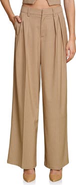 Avec Les Filles Pinstripe High Waist Wide Leg Pleat Front Pants