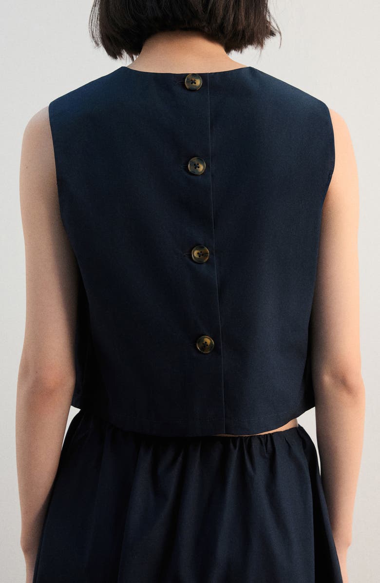MANGO Back Button Crop Top, Alternate, color, Navy
