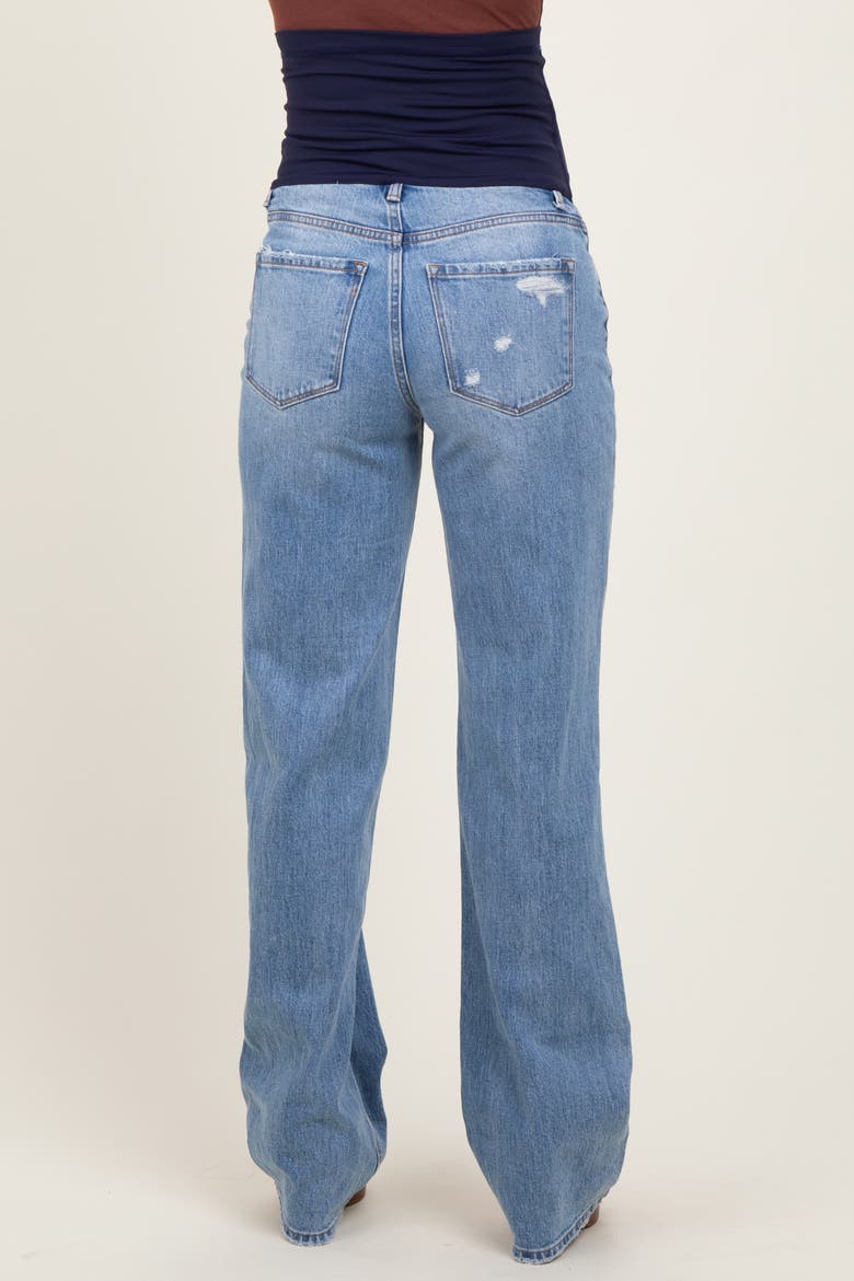 Distressed Open Knee Straight Leg Maternity Jeans, Alternate, color, Light Blue