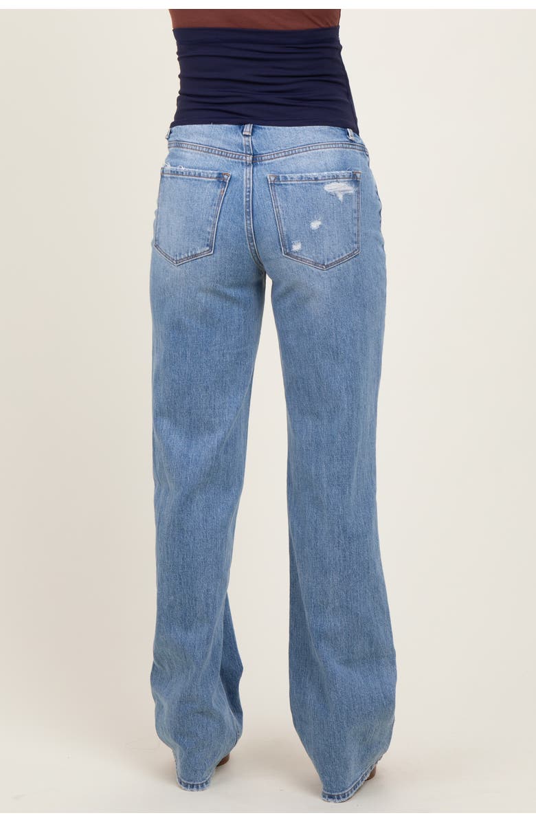 PinkBlush Distressed Open Knee Straight Leg Maternity Jeans, Alternate, color, Light Blue
