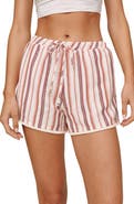 Bella Dahl Stripe Fringe Hem Linen Blend Drawstring Shorts