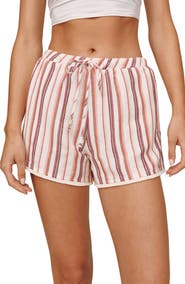 Bella Dahl Stripe Fringe Hem Linen Blend Drawstring Shorts