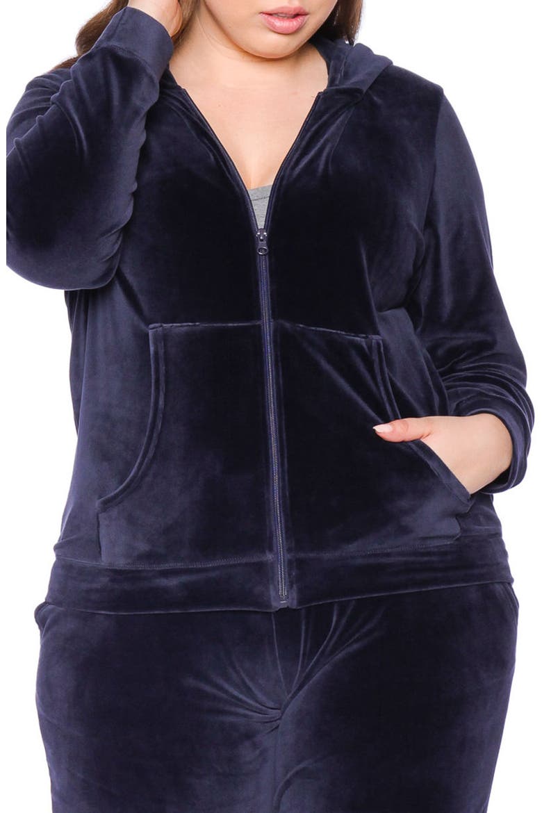 Velour Zip Hoodie, Main, color, NAVY