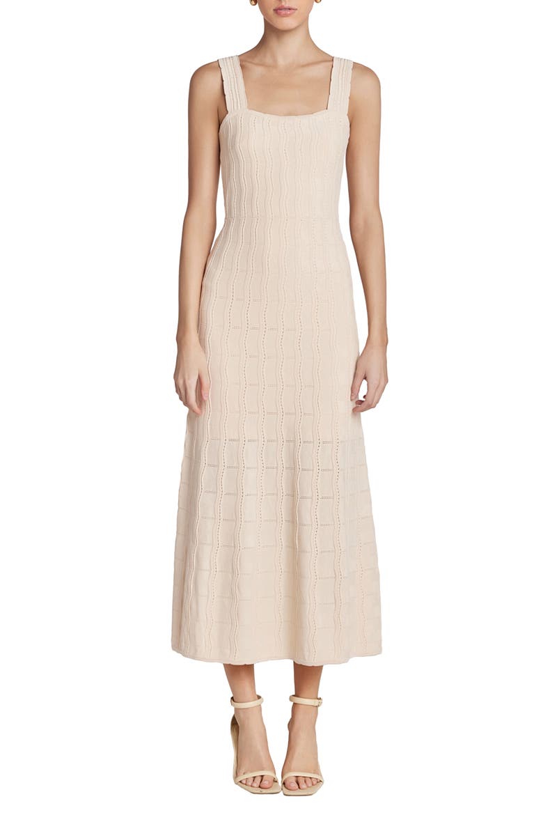 Scallop Stripe Knit Midi Dress, Main, color, OFF WHITE