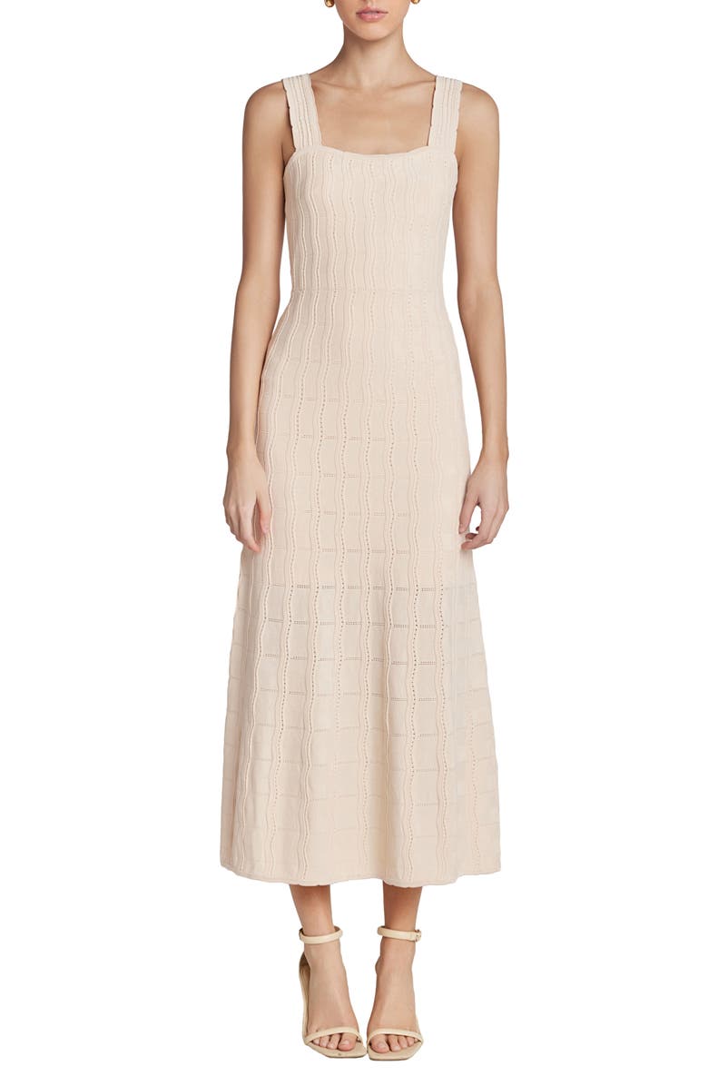 English Factory Scallop Stripe Knit Midi Dress, Main, color, Off White