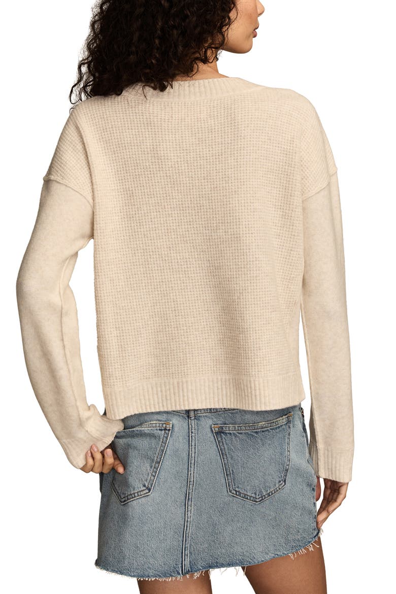 Waffle Knit V-Neck Sweater, Alternate, color, STRAW HEATHER