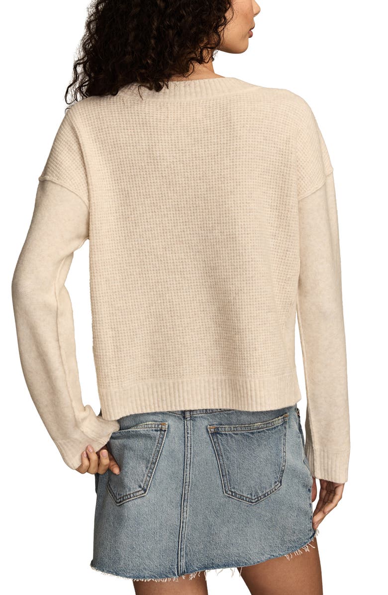Lucky Brand Waffle Knit V-Neck Sweater, Alternate, color, Straw Heather
