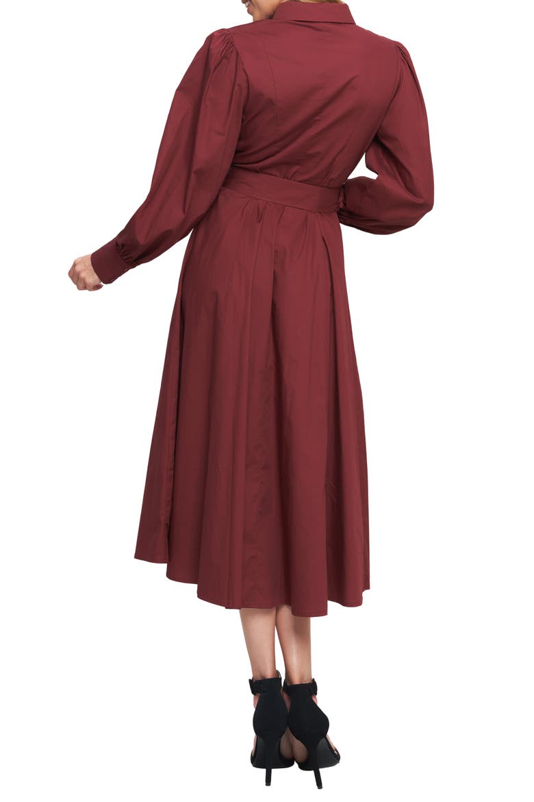 Long Sleeve Solid Midi Shirtdress, Alternate, color, BURGUNDY