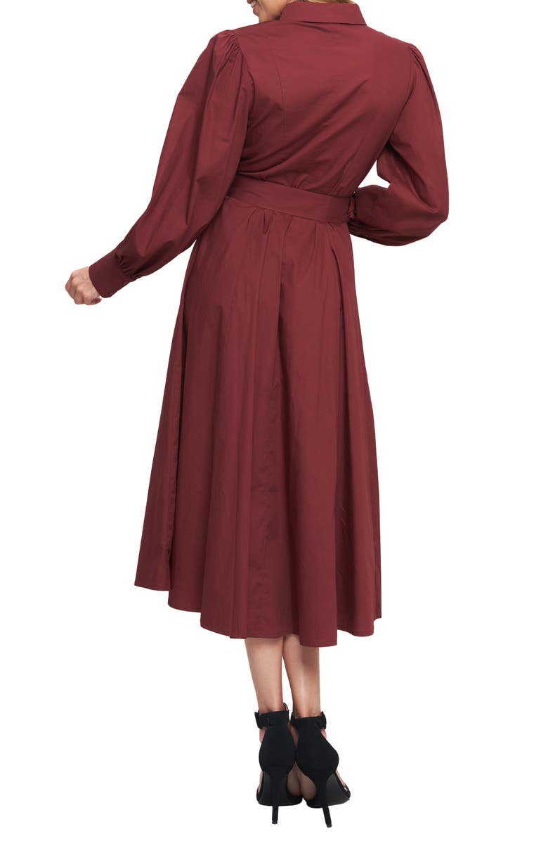 FLYING TOMATO Long Sleeve Solid Midi Shirtdress, Alternate, color, Burgundy
