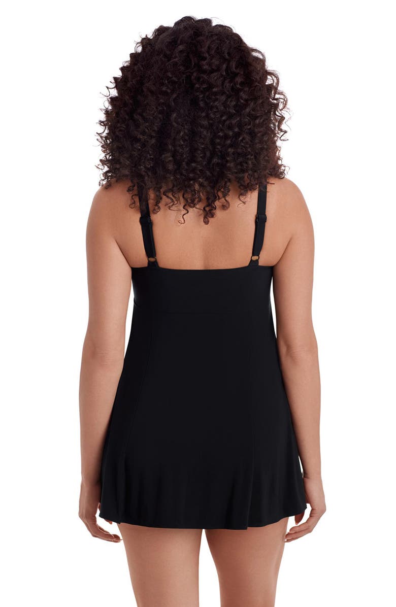 Longitude Ruffle Long Torso Swim Dress, Alternate, color, Black
