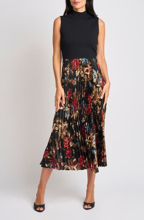 Mock Neck Pleated Maxi Dress