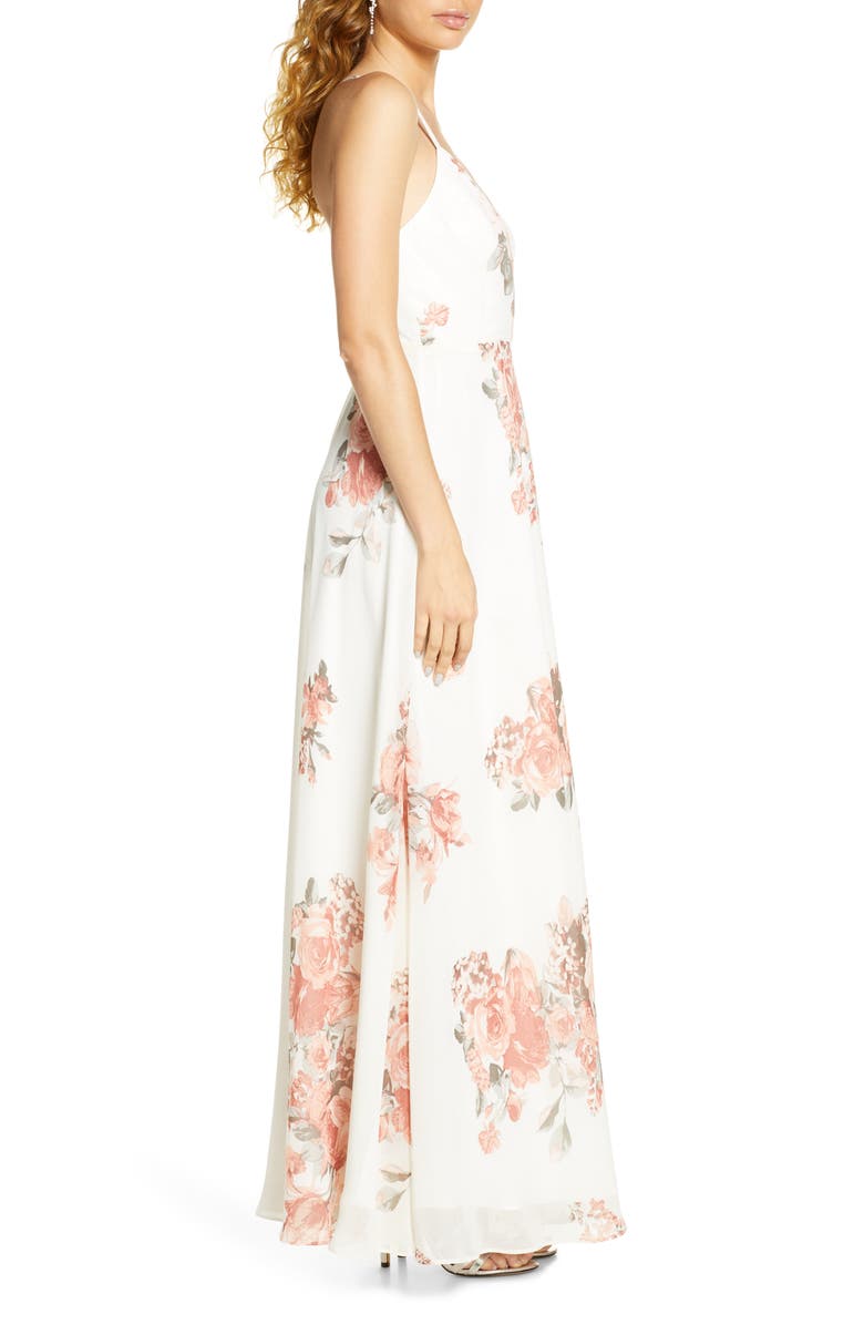 Lulus Elegantly Inclined Floral Print Wrap Gown, Alternate, color,