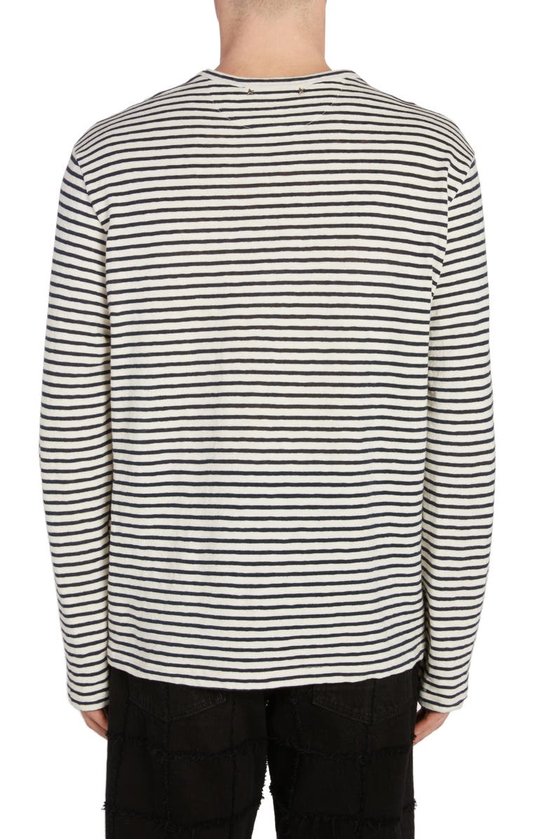 Golden Goose Embroidered Graffiti Stripe Cotton & Linen Long Sleeve T-Shirt, Alternate, color, Ecru/ Mazarine Blue