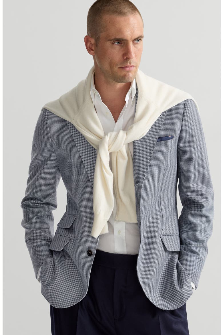 Cashmere and silk houndstooth flannel deconstructed Cavallo blazer, Alternate, color, Cerulean