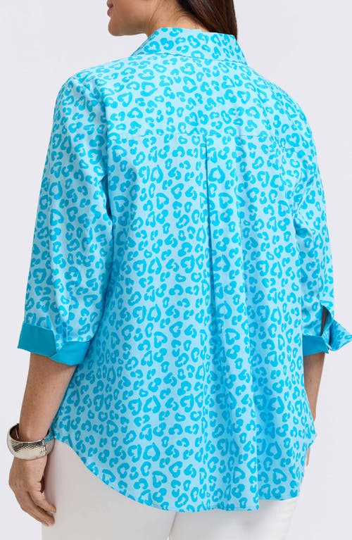 FOXCROFT FOXCROFT MARGIE LEOPARD PRINT THREE-QUARTER SLEEVE COTTON BUTTON-UP SHIRT