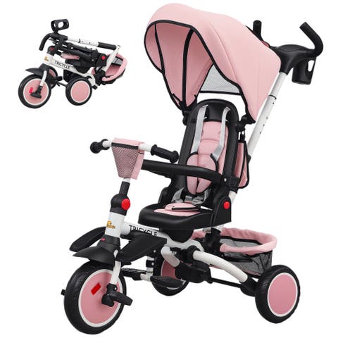 Kids Tricycle with Adjustable Push Handle and Removable Canopy