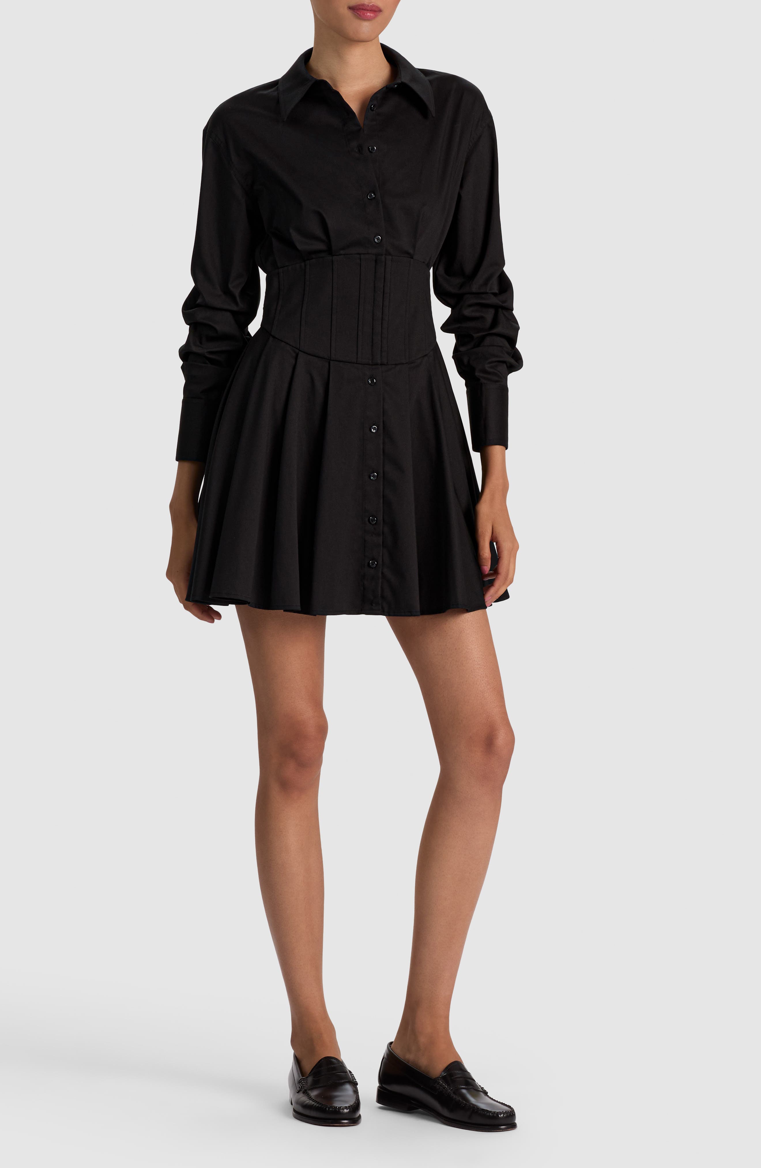 Alice And Olivia Alice + Olivia Edie Long Sleeve Corset Shirtdress In Black