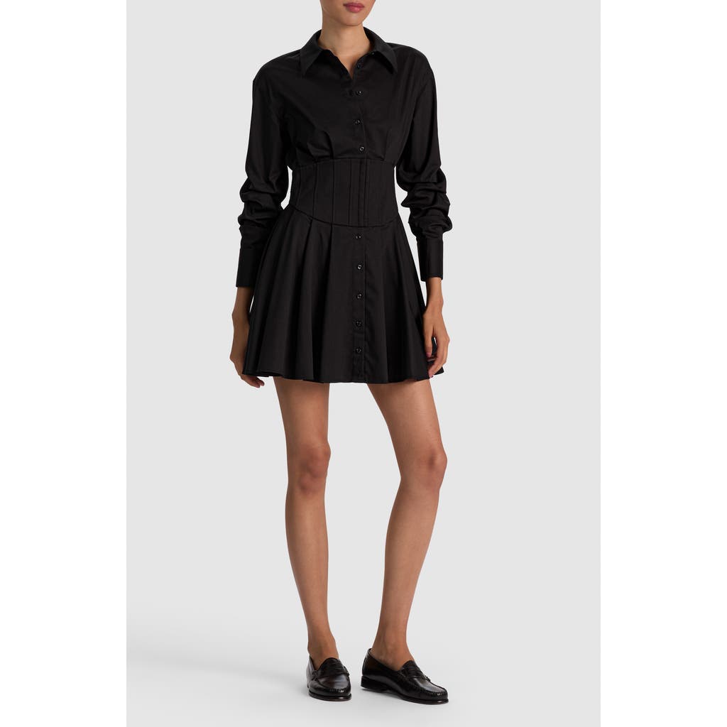 Alice And Olivia Alice + Olivia Edie Long Sleeve Corset Shirtdress In Black