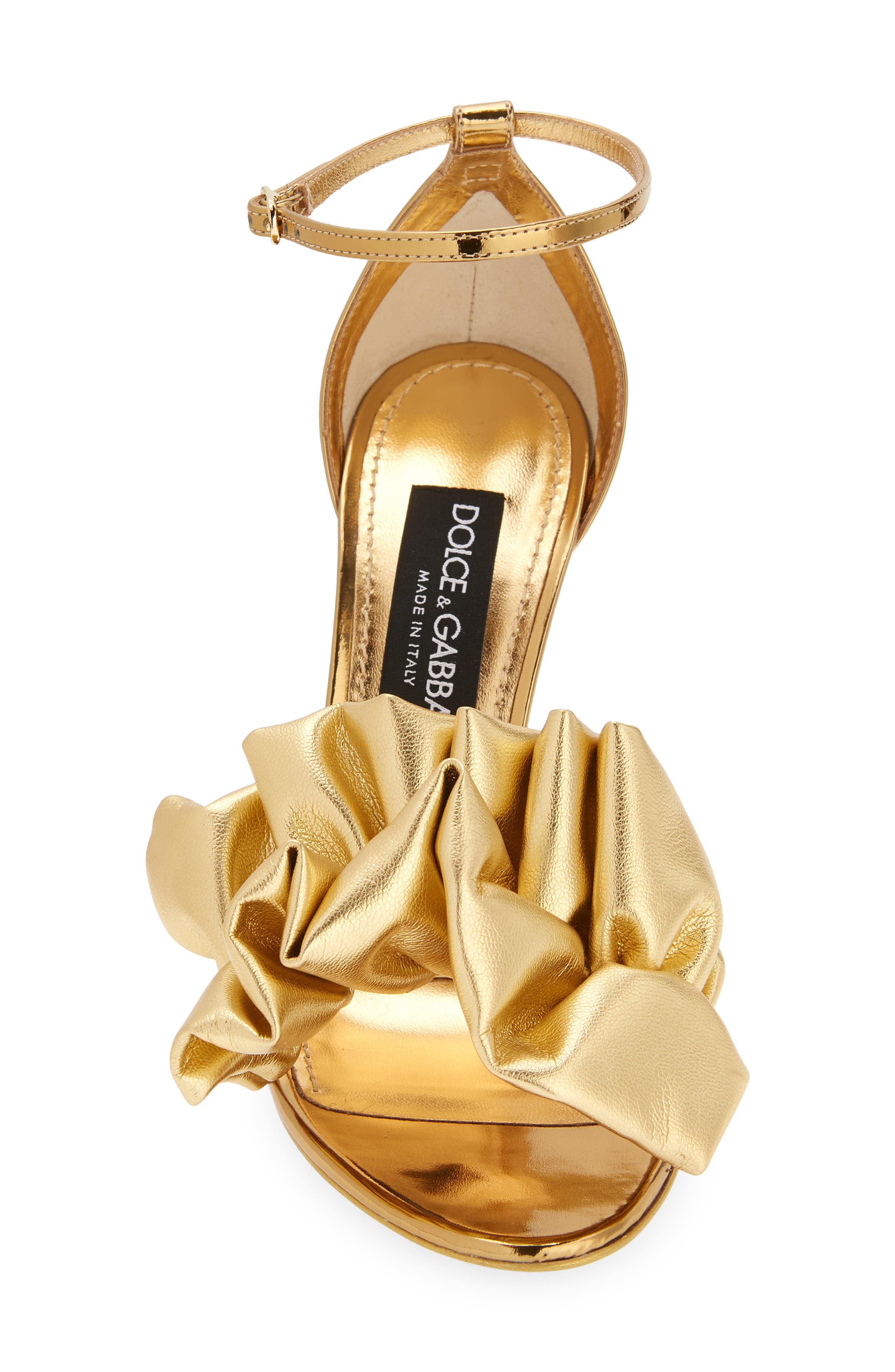 Dolce&Gabbana Scrunchie Strap Metallic Sandal, Alternate, color, 