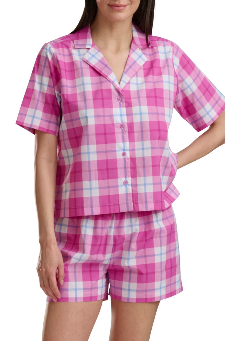 Plaid Short Sleeve Notch Top and Boxer Pajamas, Main, color, PLAID