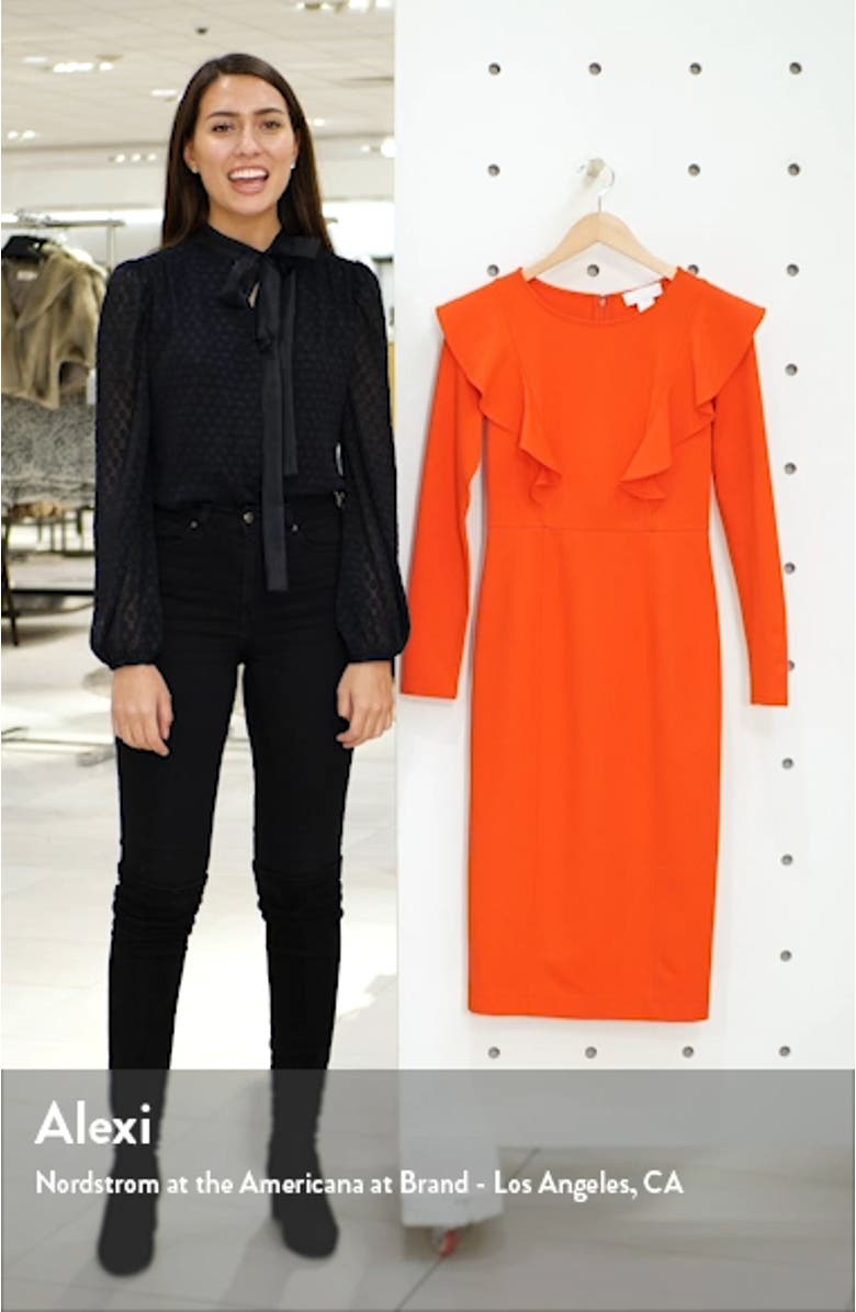 Ruffle Long Sleeve Ponte Dress, sales video thumbnail