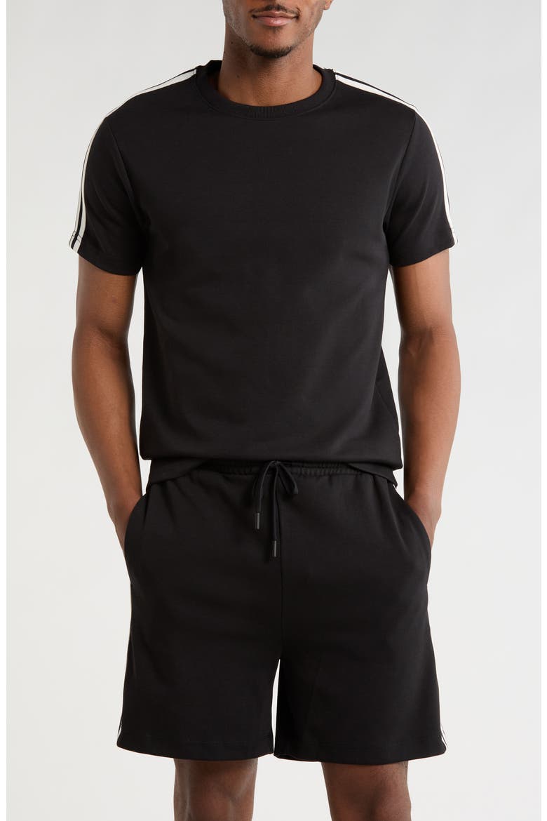 Taped Knit T-Shirt & Shorts Set, Main, color, BLACK