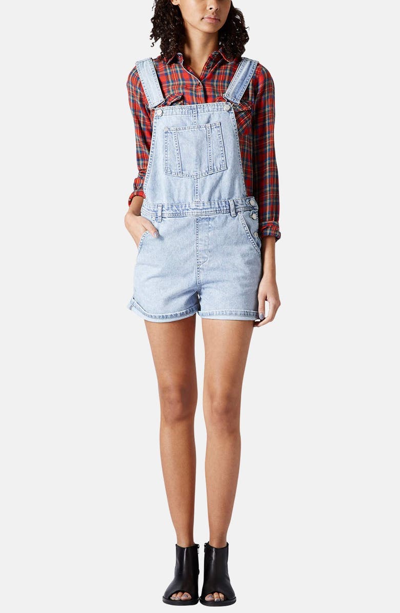 Topshop Moto Short Overalls, Alternate, color, 