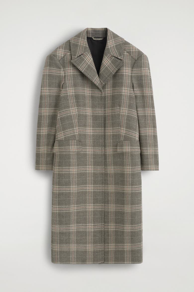 Checked Tailored Long Coat, Main, color, BEIGE / CHECKED