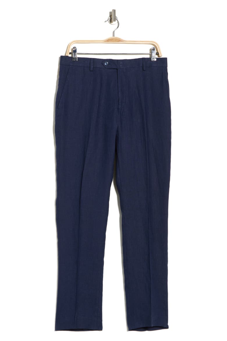Flat Front Linen Trousers, Alternate, color, NAVY PLAIN