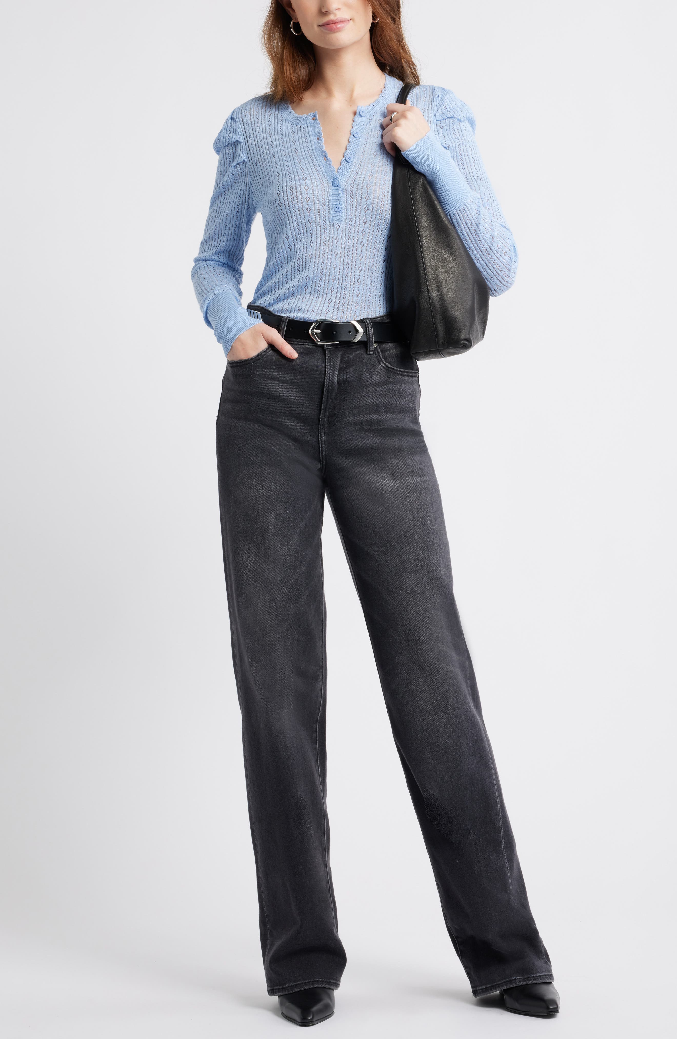 Pointelle Henley Sweater - image 4