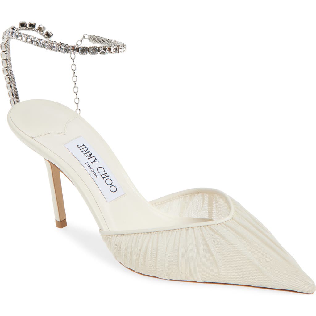 Jimmy Choo Saeda Crystal Ankle Strap Pointed Toe Pump