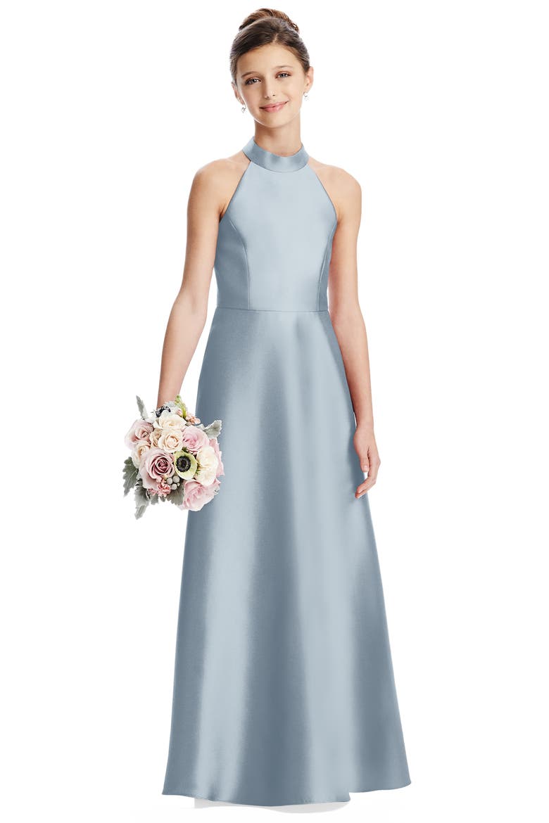 High Neck Junior Bridesmaid Dress, Alternate, color, MIST