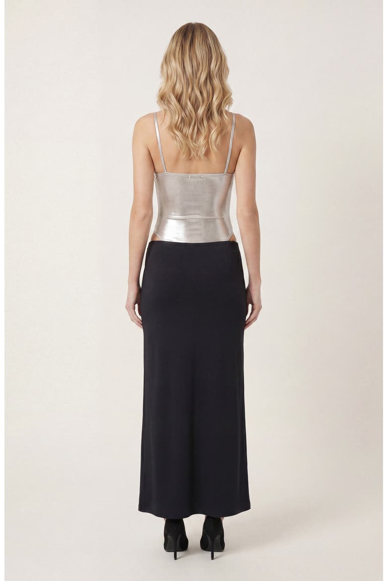 Sculpted Strap Bodysuit, Alternate, color, Metallic Silver