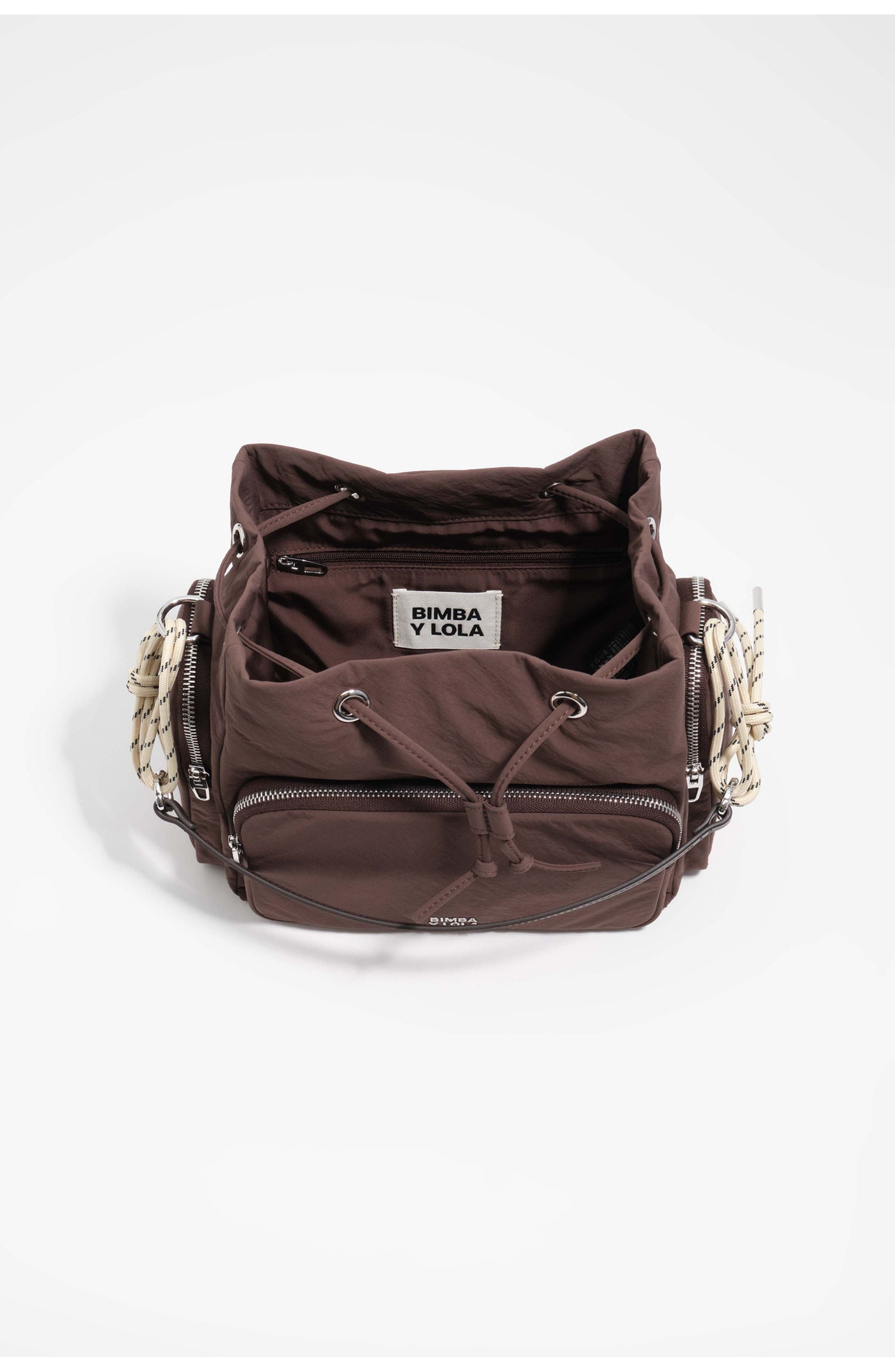 Bimba y Lola Nylon Structured Crossbody Bag, Alternate, color, Dark Brown
