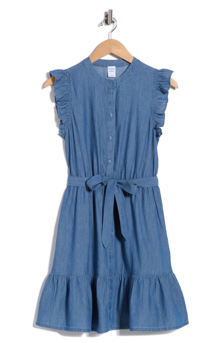 Melrose and Market Sleeveless Chambray Dress, Alternate, color, Medium Wash