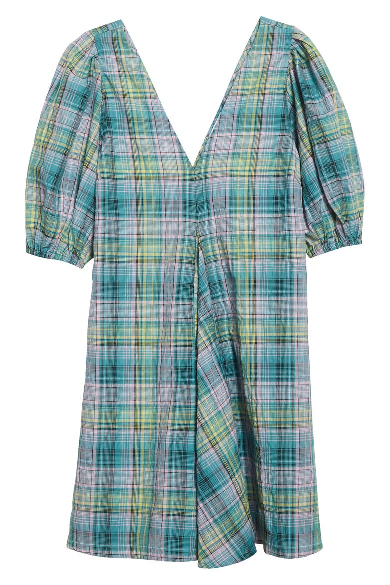 Plaid Check Organic Cotton Blend Seersucker Dress, Alternate, color, LAGOON