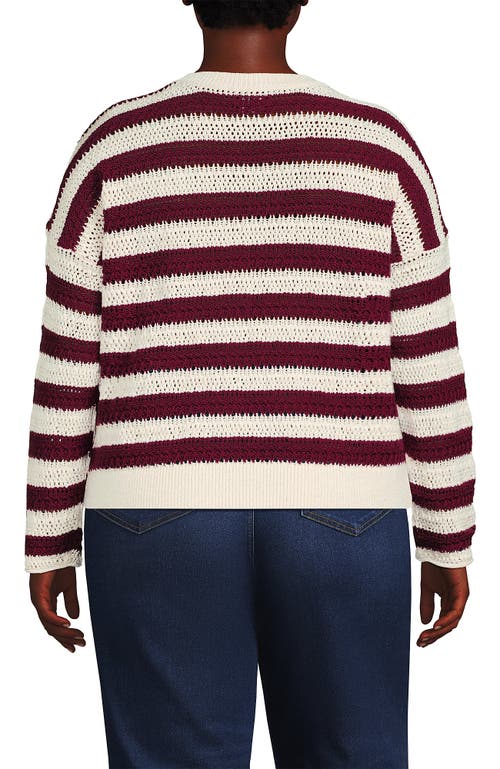 Lands' End Cotton Blend Pointelle Crew Neck Sweater In Gray