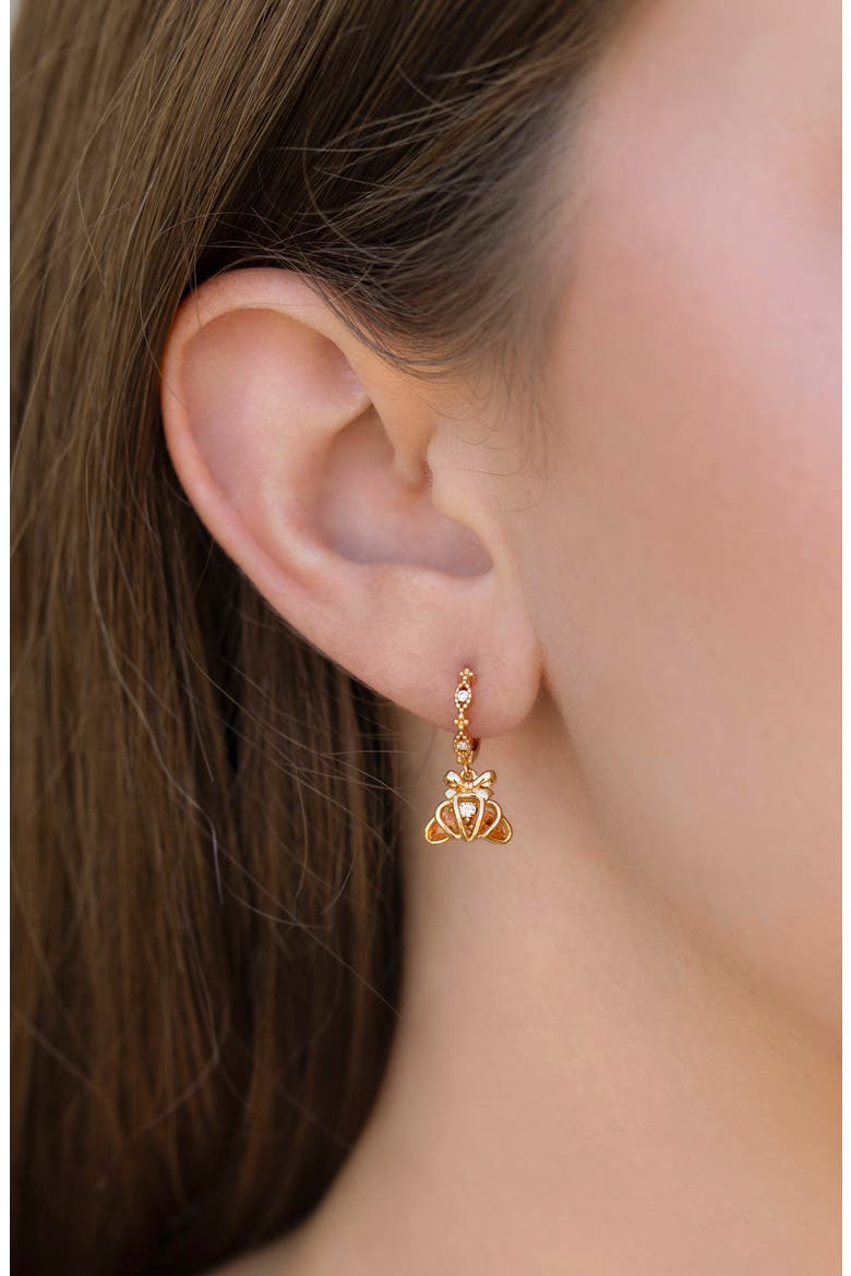 Cubic Zirconia Croissant Dangle Hoop Earrings, Alternate, color, GOLD