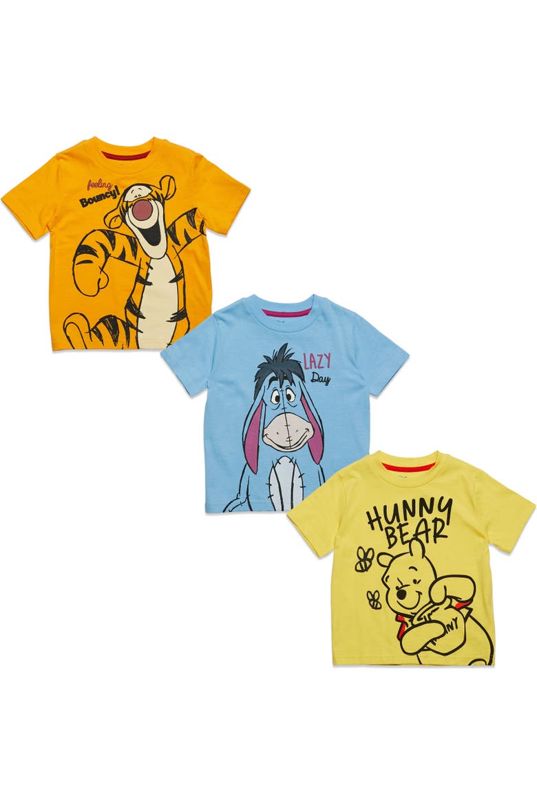 Winnie the Pooh 3-Pack Short Sleeve T-Shirts, Main, color, Yellow Blue Orange