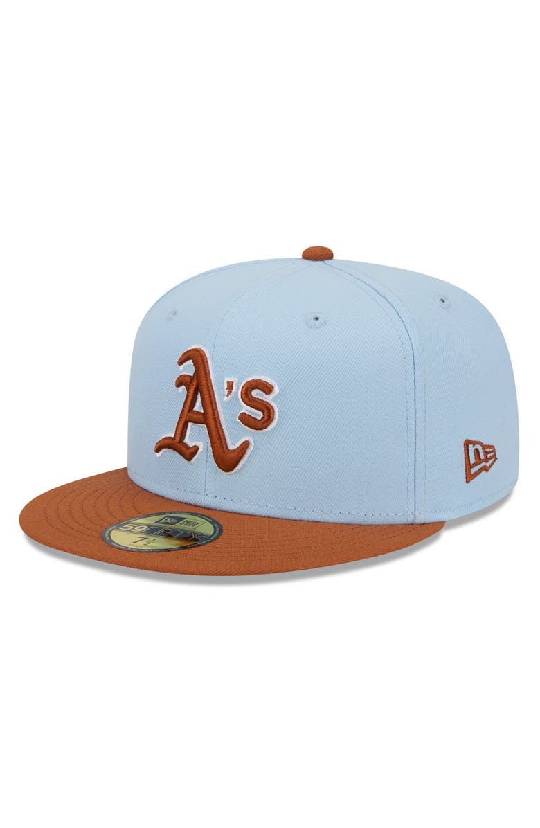 New Era Men's New Era Light Blue/Brown Oakland Athletics Spring Color Basic Two-Tone 59FIFTY Fitted Hat, Main, color, 