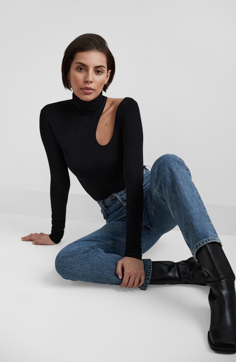 Marcella Allegra Asymmetric Turtleneck Top, Alternate, color, Black