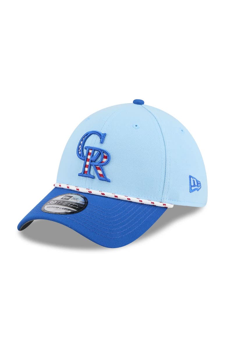 Men's New Era Light Blue/Blue Colorado Rockies 2025 Fourth of July 39THIRTY Flex Hat, Main, color, Light Blue