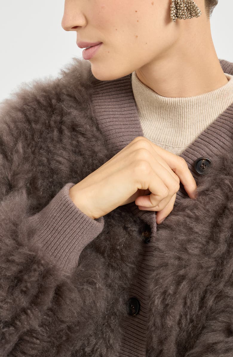 Brunello Cucinelli Cozy Shearling cardigan, Alternate, color, Chocolate