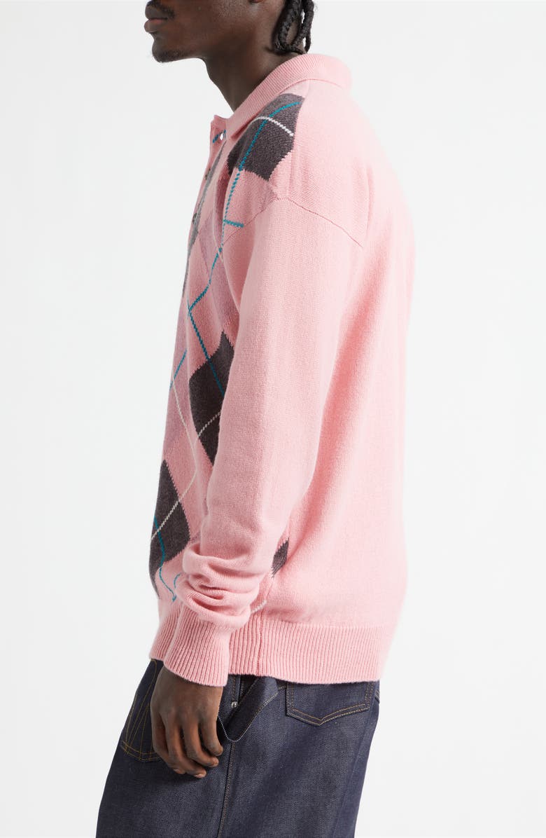 JW Anderson x Pringle of Scotland Argyle Wool Polo, Alternate, color, Bubblegum