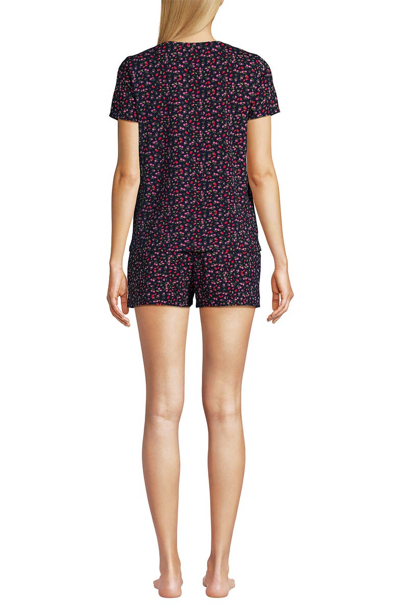 Lands' End Knit 2 Piece Pajama Set - Short Sleeve Top and Shorts, Alternate, color, Deep Sea Floral Strawberries